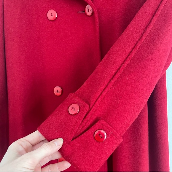 Vintage Alorna Wool Coat – Bold Red Double-Breasted Mid-Length Made in USA large - Picture 5 of 14